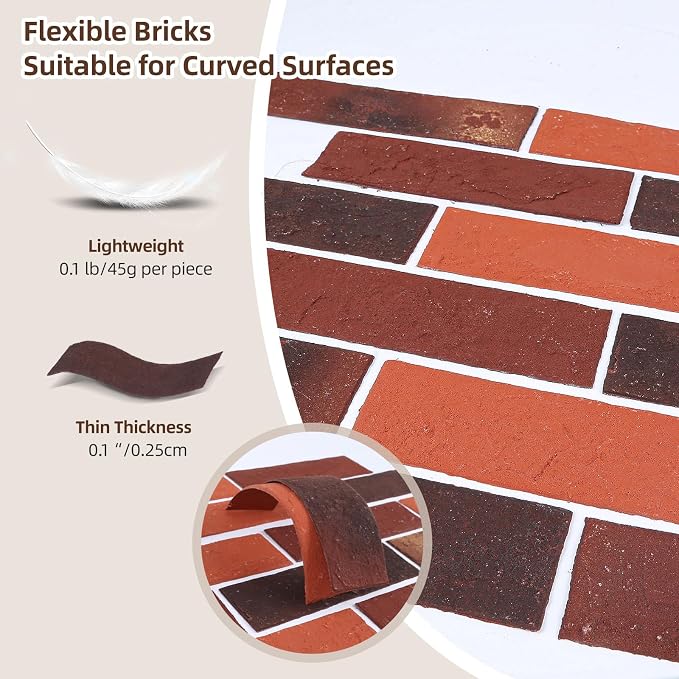 76pcs Red Thin Brick Veneers, Curlable Red Brick Tiles, DIY Accent Walls - Image 3