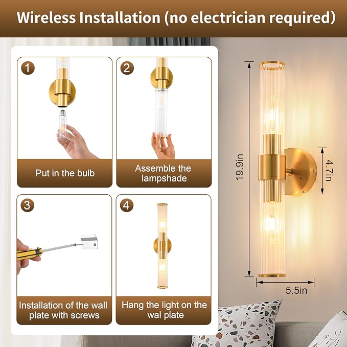 Morauroral Gold Battery Operated Wall Sconces Set of Two, Rechargeable Wall - Image 5