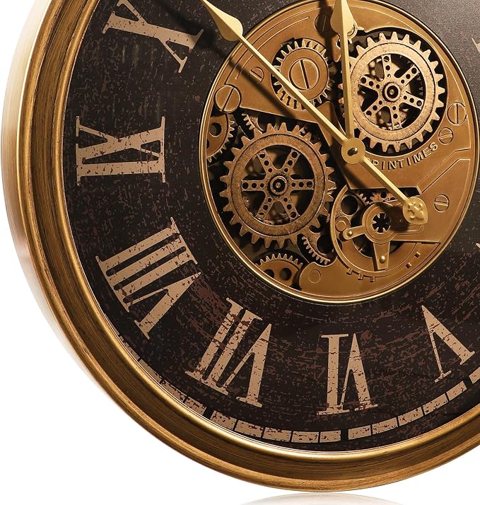 October Elf Large Real Moving Gears Wall Clock 24 Inch Vintage Industrial - Image 3