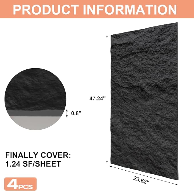 KASARO PU 3D Faux Stone Wall Panels, Cement Texture Accent - Image 5