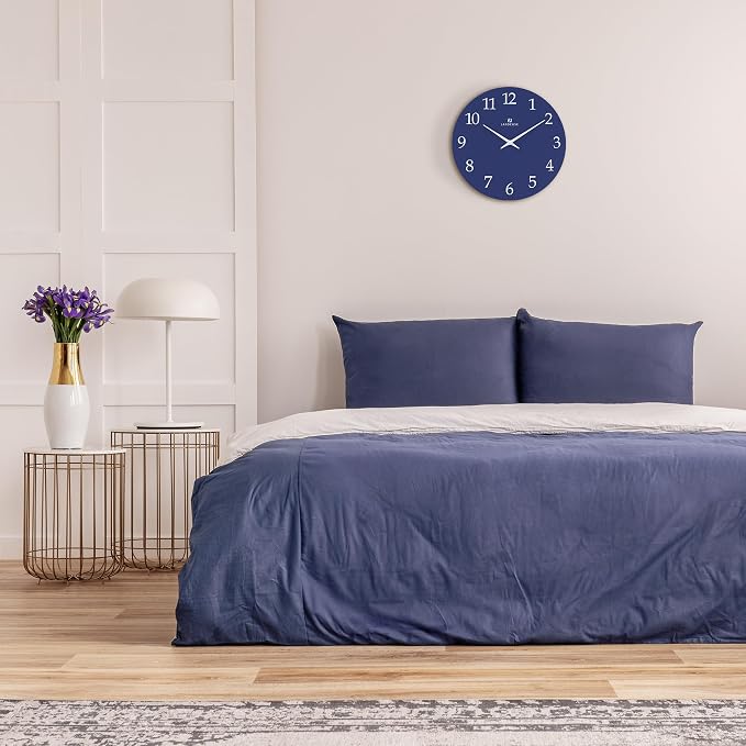 Lafocuse 12 Inch Wooden Navy Blue Wall Clock Battery Operated, Simple - Image 3