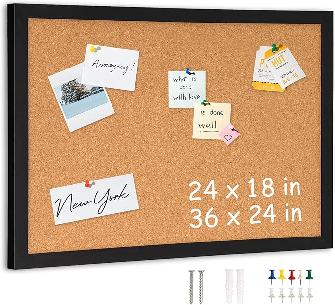 DOLLAR BOSS Cork Board for Wall 36" x 24" Bulletin Board for Wall by DOLLARBOSS