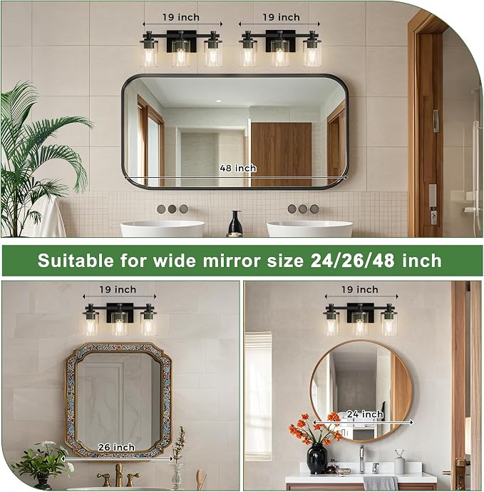 DORESshop 20 Inch Bathroom Light Fixtures, 3-Light Upgraded Matte Black - Image 2