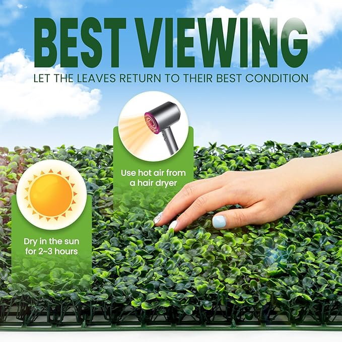 Grass Wall 24 Pack 10"x10" Artificial Boxwood Hedge Wall Panels, Privacy Hedge - Image 7