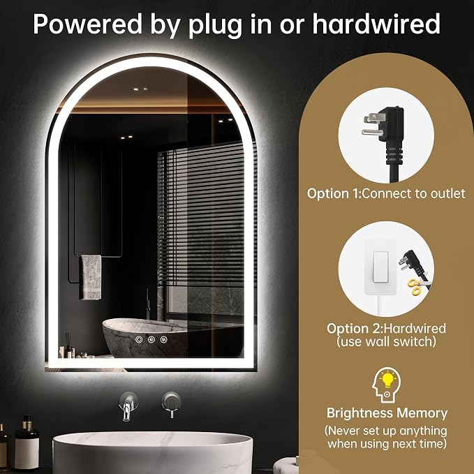 Arched LED Mirror for Bathroom 24"x36"- Frameless Lighted Bathroom Mirror - Image 5