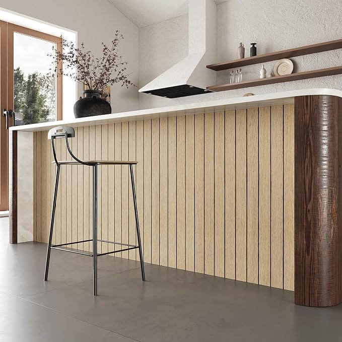 VEELIKE Light Oak Wood Wall Panels Peel and Stick Foam Slat Wallpaper - Image 5