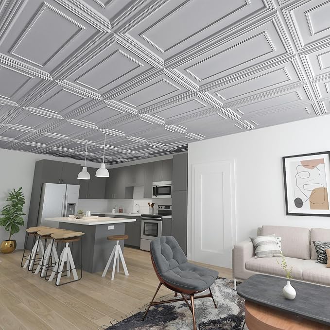 Art3d Drop Ceiling Tiles, 24x48in. Argent Silver - Image 2