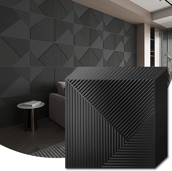 WOWSTAR 12-Pack 3D Wall Panels 19.7" x 19.7", Modern Black Wall Covering by WOWSTAR