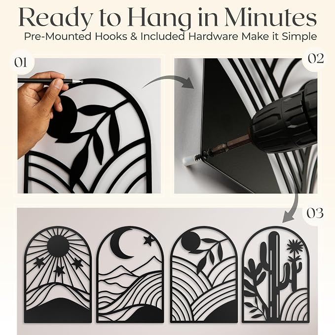 GALLERY GRACE Metal Wall Art Decor – 11" x 16", Office – Boho Minimalist Black - Image 4