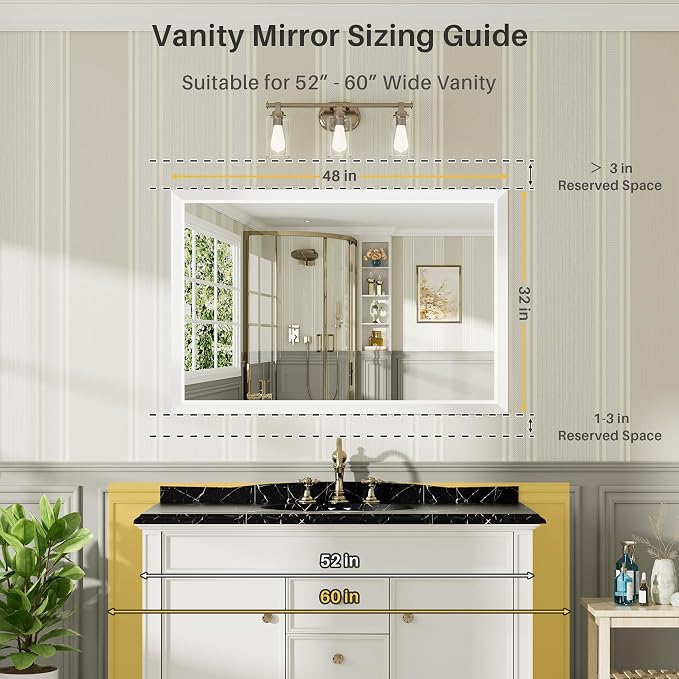 48x32 Inch White Bathroom Mirror - Image 2