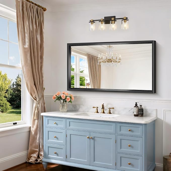 Black Framed Mirror 24"x42", Brushed Black Bathroom Mirrors - Image 4