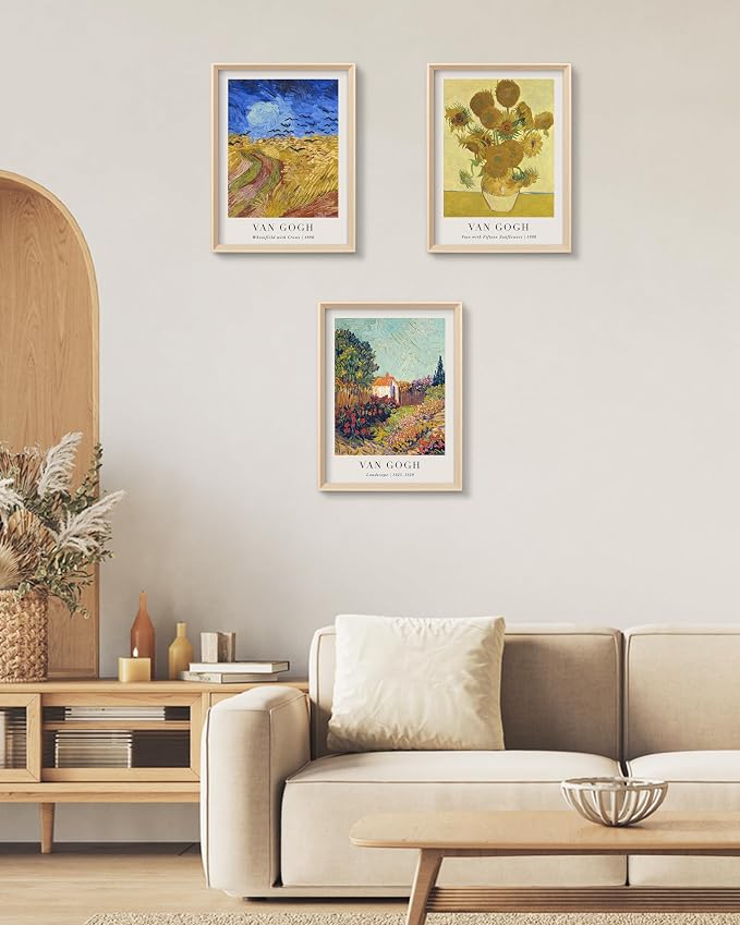 HesenDot Van Gogh Framed Wall Art Set of 3, 12x16 Inch Canvas Prints, Wheatfield - Image 4