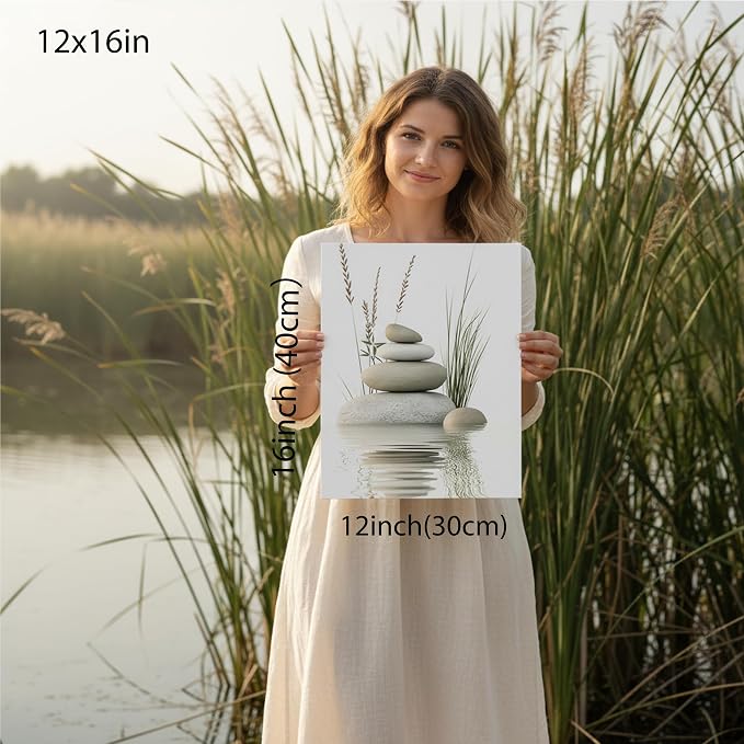 KBIERQN Zen Stone Canvas Wall Art Stacked Stones in Water Poster Print Tranquil - Image 3