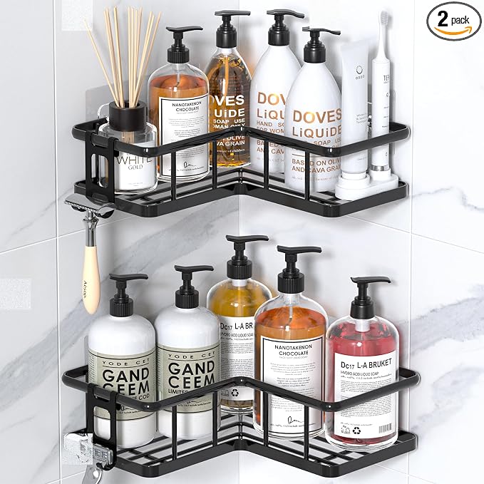 YASONIC Corner Shower Caddy 2 Pack, No Drill Adhesive Shower Storage Shelves by YASONIC