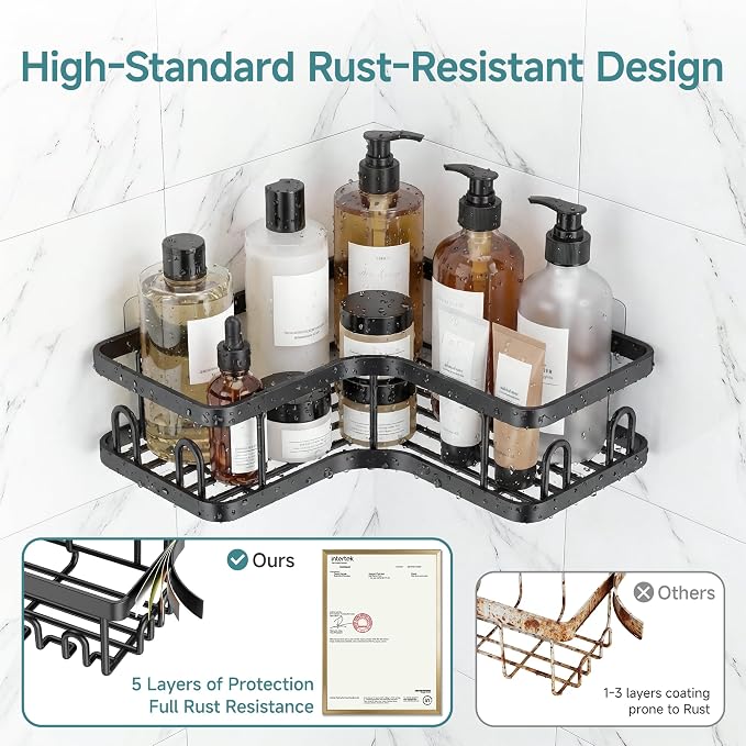 Veken Corner Adhesive Shower Caddy 3-Pack - Image 3