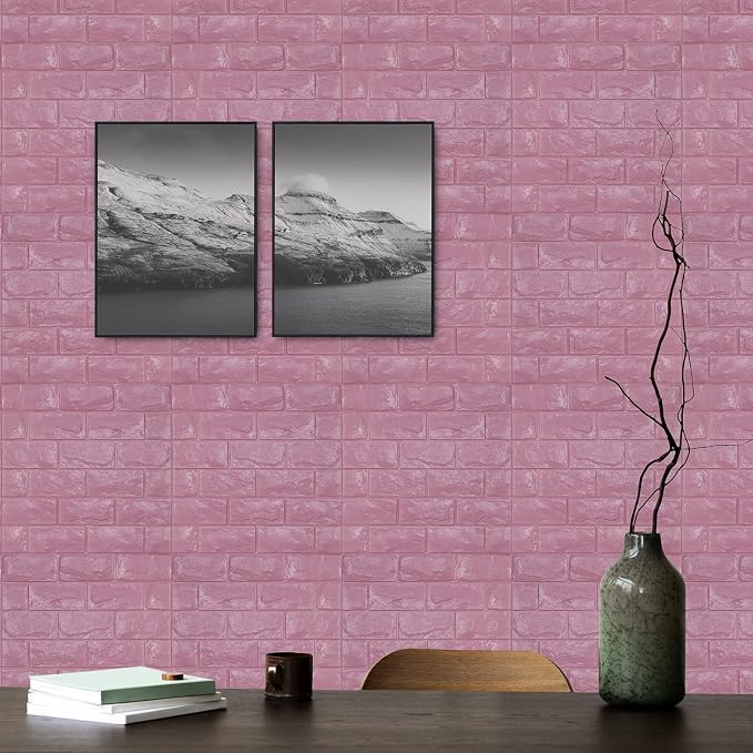 30PCS 3D Wall Panels Peel and Stick Faux Brick Wallpaper Pink Self Adhesive - Image 3