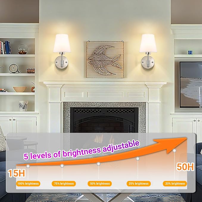 YHCDLAMP Battery Operated Wall Sconces Set of Two, Rechargeable Wireless Wall - Image 4