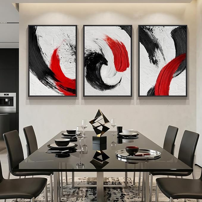 Large Framed Red Black White Abstract Wall Art - Image 5