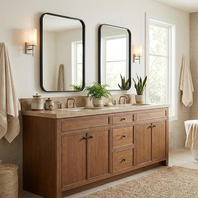 2-Pack 24x36 Inch Matte Black Bathroom Vanity Mirrors | Flush Mount Deep Set - Image 2