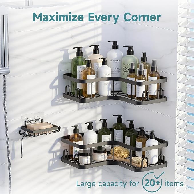 Veken Corner Adhesive Shower Caddy 3-Pack - Image 2