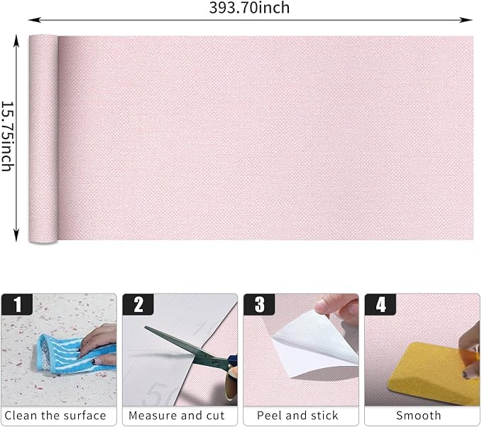 15.75"x393.7" Grasscloth Peel and Stick Wallpaper Pink Textured Contact Paper - Image 9