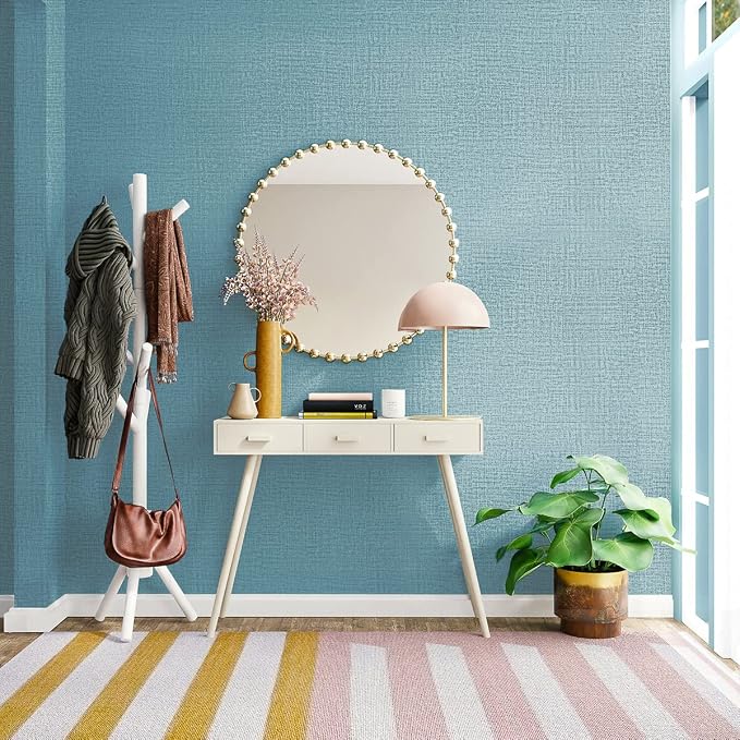 Teal Wallpaper Grasscloth Peel and Stick Wallpaper 17.7inch x 118.1inch Teal - Image 2