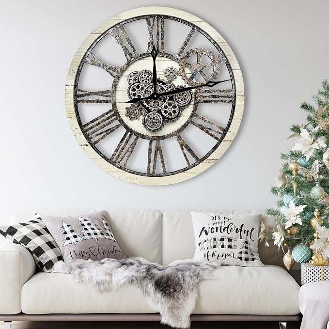 The B-Style Large Real Moving Gears Wall Clock 30 inch Rustic Retro Industrial - Image 3