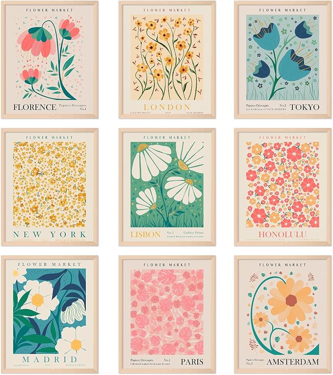 AnyDesign 9 Pcs Flower Market Decoration Matisse Wall Art Prints Floral Poster by AnyDesign