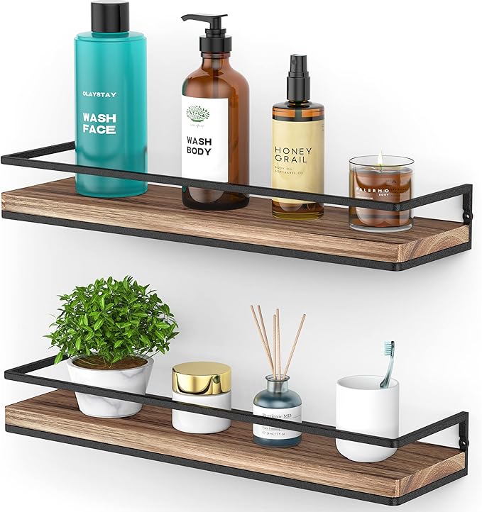 Meangood Floating Shelves Wall Mounted Set of 2, Rustic Wood Wall Storage by Meangood
