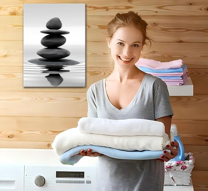 Zen Canvas Wall Art Black Stacked Stone Poster Print - Image 8