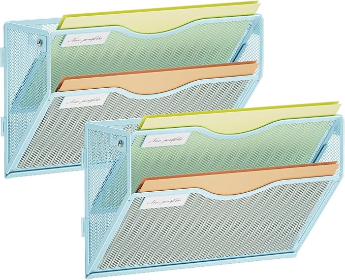 Marbrasse Wall File Holder 2-Tier Hanging Wall File Organizer, Mesh Mail Holder by Marbrasse