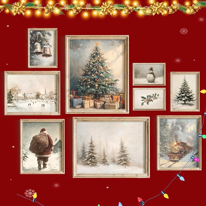 Vodefoad 9Pcs Christmas Print Set Winter Holiday Gallery Wall Prints Santa by VodefoadVintageWallArt