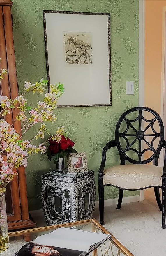 Erfoni 118"x17.7" Peel and Stick Wallpaper Green Thicken Floral Embossed Stick - Image 3