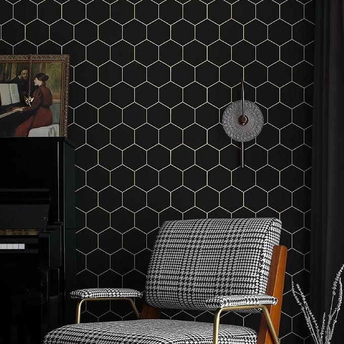 Black and Gold Wallpaper Geometric Peel and Stick Wallpaper - Image 7