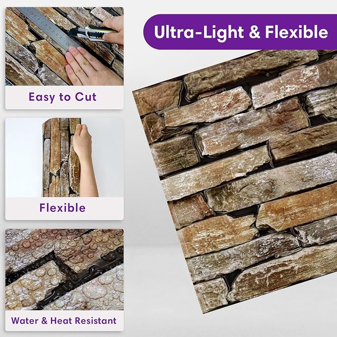 3D Faux Stone Wall Panels Peel and Stick, Stone-Look Textured Wall Sticker - Image 5
