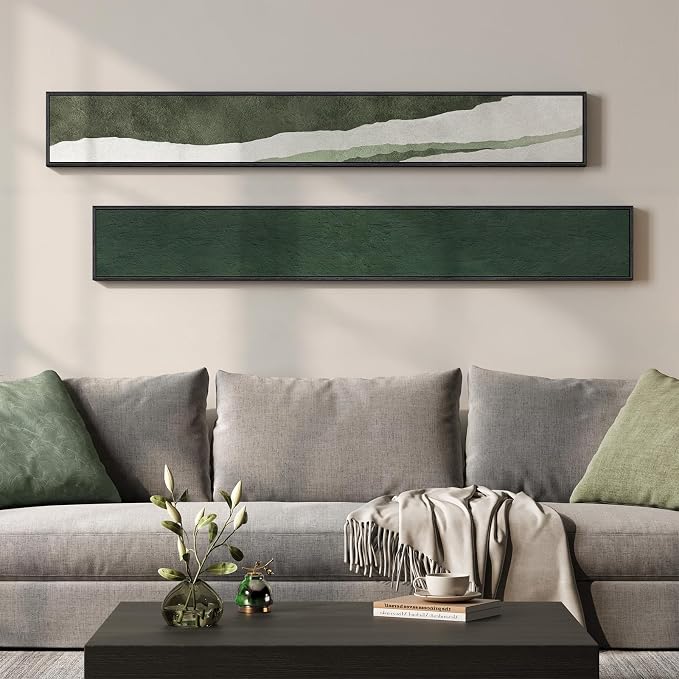 Long Narrow Framed Green Vertical Abstract Wall Art Set, 2 Piece Modern Canvas - Image 4