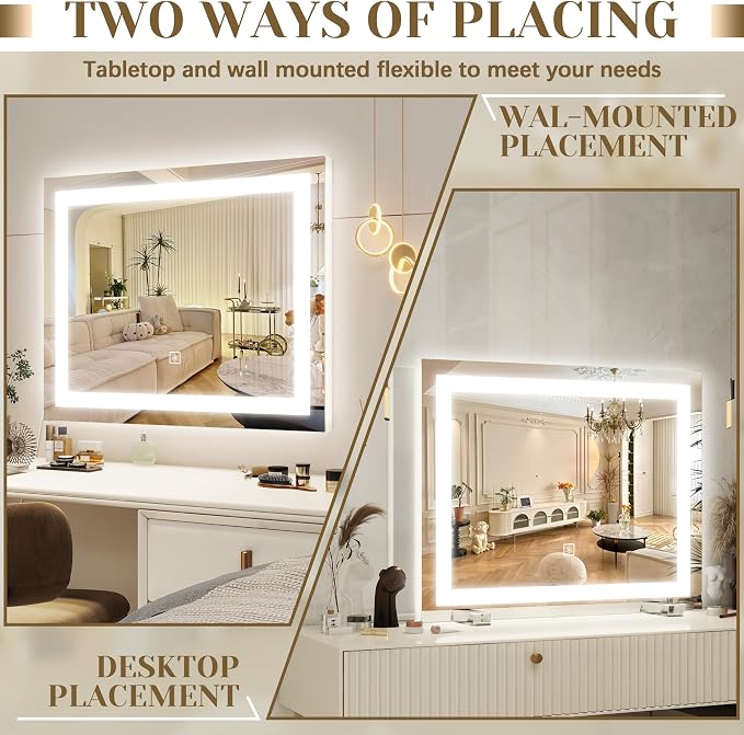 ROLOVE 22x20 Inch Lighted Vanity Mirror, 3-Mode Touch Dimming LED Lighting - Image 6
