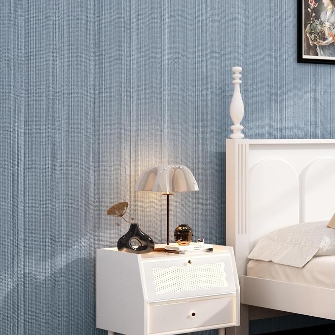 FUKU MON Grasscloth Fabric Wallpaper 24" X 394" Blue Gray Textured Thick Linen - Image 4