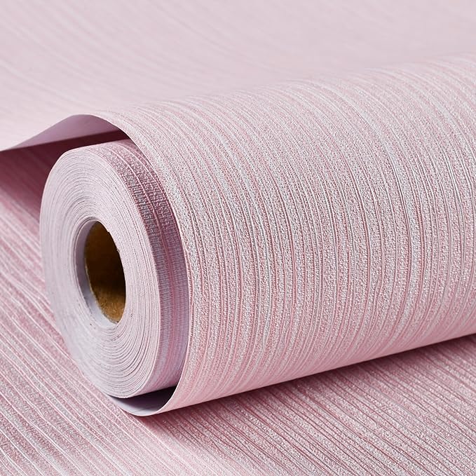 Haimin Grasscloth Wallpaper Textured 24in X 393in Fabric Contact Paper Pink by HaiminHomeDecorWallpaper