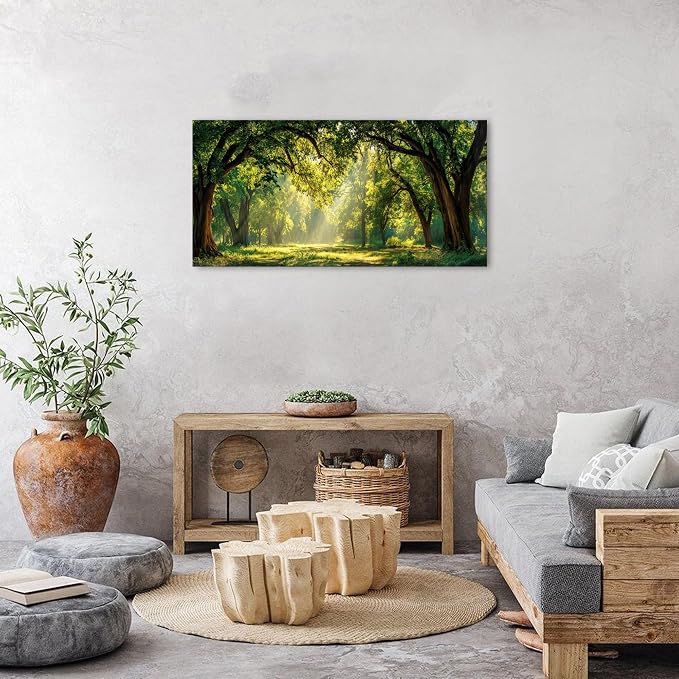 Forest Wall Art for Living Room Nature Green Forest Landscape Canvas Pictures - Image 2