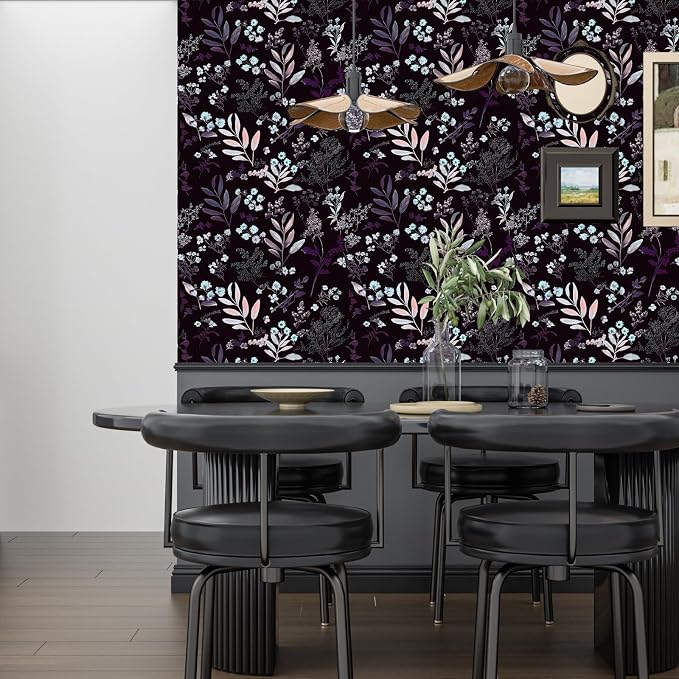 Laatse Vintage Purple Wallpaper Peel and Stick Dark Floral Wallpaper 17.5'' x - Image 5