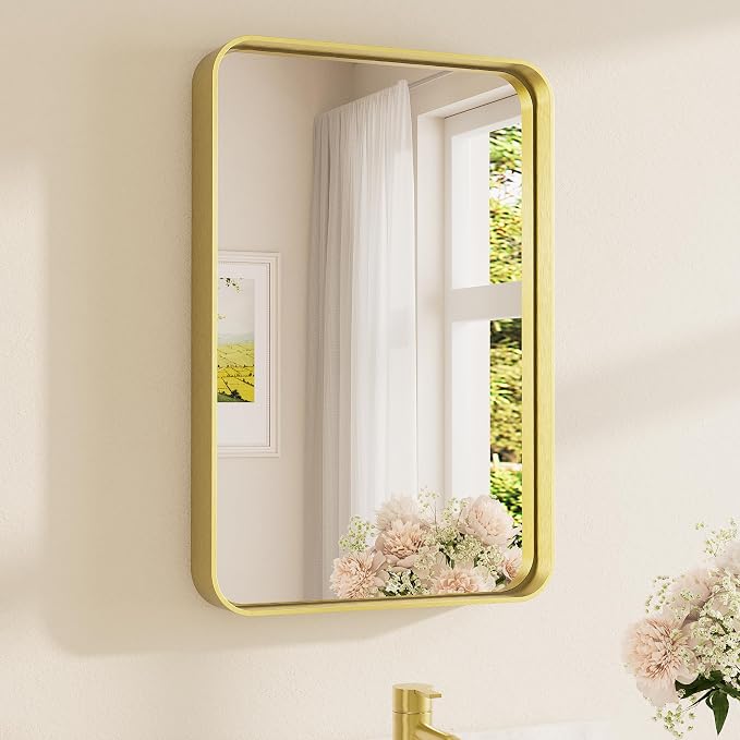 TETOTE 16 x 24 Inch Brushed Gold Frame Mirror, Brass Gold Bathroom Vanity Mirror by TETOTE