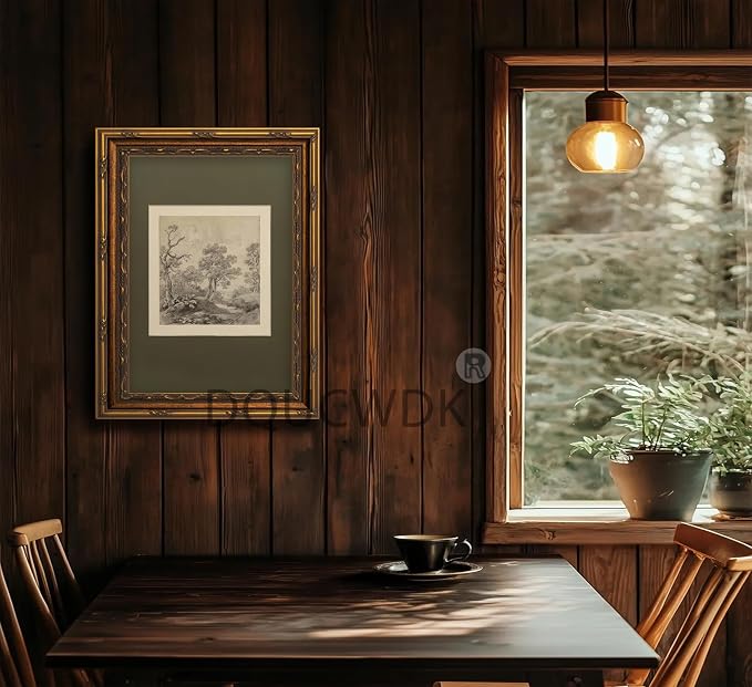 Vintage Gold Framed Wall Art Tree Forest Landscape Painting Canvas Prints Green - Image 2