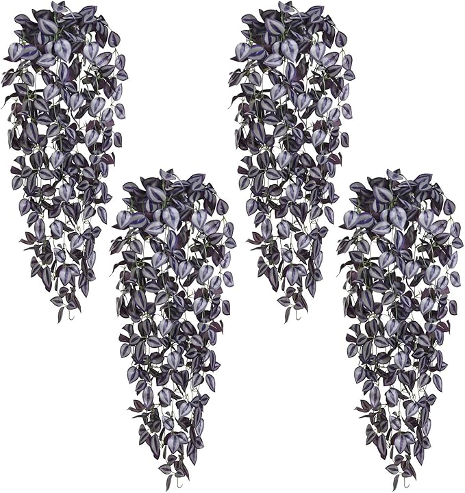 BLEUM CADE Fake Hanging Plants, Faux Deep Purple Vines Hanging Plant by BLEUMCADE