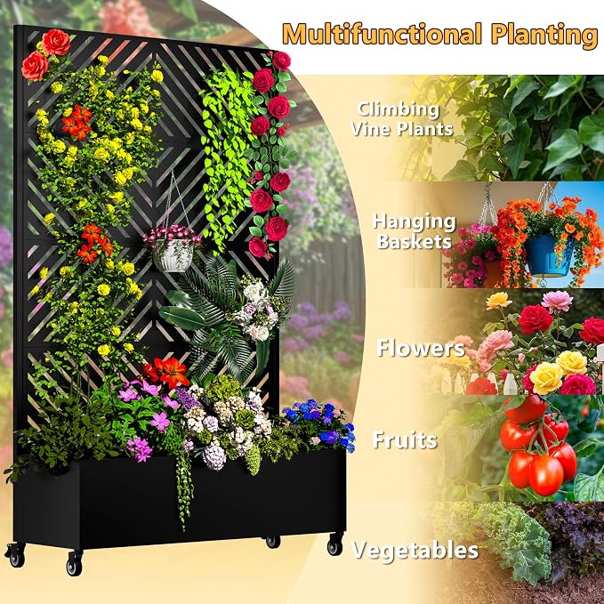 MTART Metal Planter Box with Trellis, 72.1"x47.2"x16" Outdoor Galvanized Raised - Image 5
