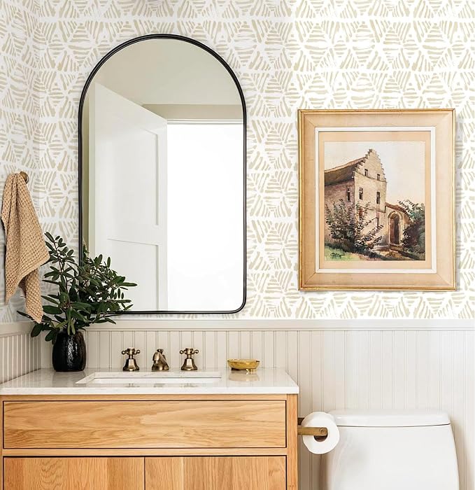Peel and Stick Wallpaper Boho Wall Paper Geometric Beige and White Contact - Image 3