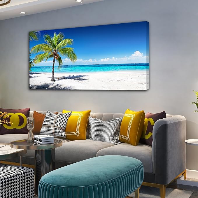 Baisuart-Large Canvas Wall Art Summer Ocean Waves Coconut Trees on Sands Beach - Image 2