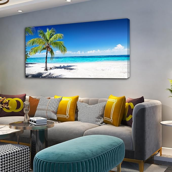 Baisuart-Large Canvas Wall Art Summer Ocean Waves Coconut Trees on Sands Beach - Image 2