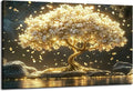 Large Tree of Life Canvas Wall Art Abstract Gold Tree Mountain Lake Decor by TXNXFKSUWallArt