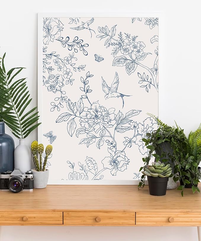 Froluya Cream White and Blue Floral Wallpaper Peel and Stick Wallpaper - Image 6